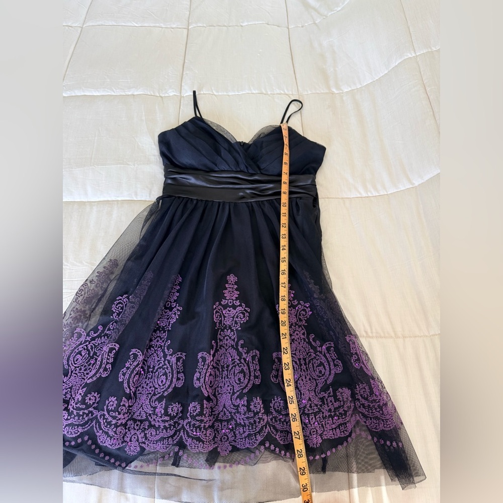 B Moss Y2K black tulle cocktail prom dress sweetheart neck purple beading 4 EUC - Picture 13 of 13